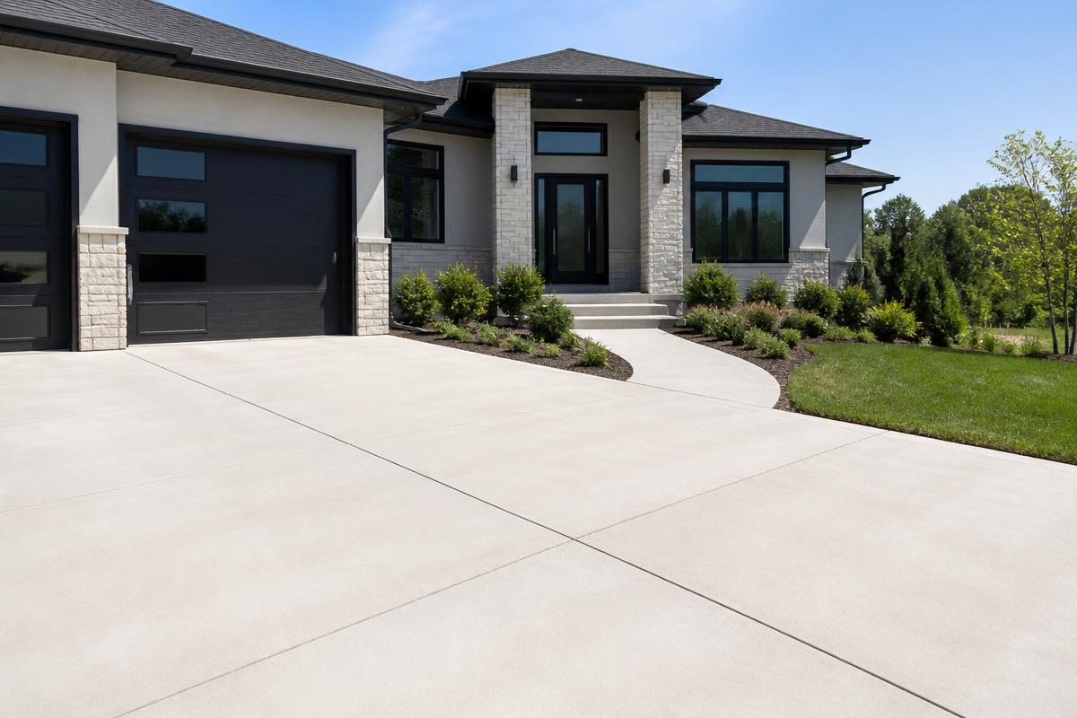Clean bright concrete driveway after pressure washing