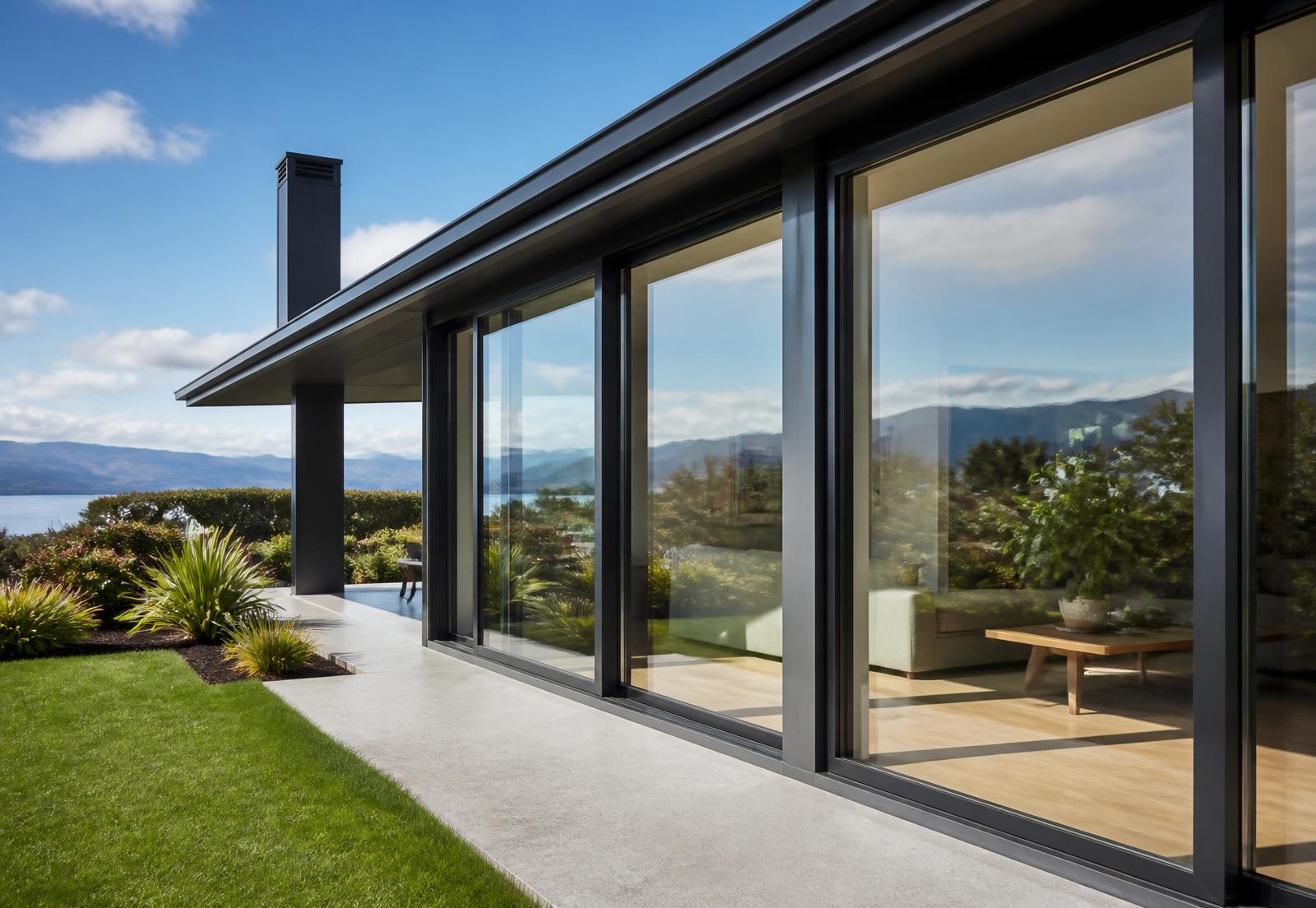 Spotless floor-to-ceiling windows on a modern Christchurch home